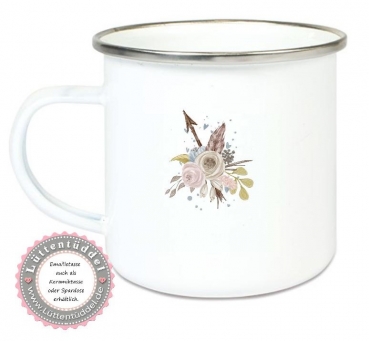 Preview: ♥ Tasse Emaillebecher Eule Federn BOHO , Einschulung KITA Wunschname, Dankeschön, Geburtstag, Abschied, Jubiläum, Geschenk, Kommunion, Firmung Konfirmation, Becher von Lüttentüddel